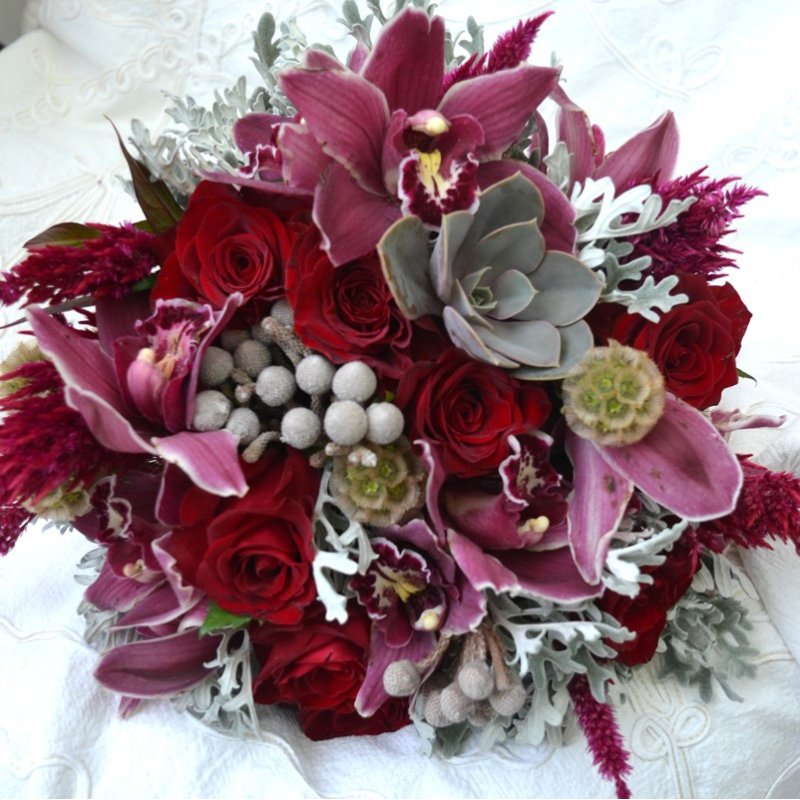 Букет невесты с орхидеями "Винный"